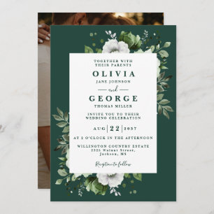 Emerald Green Elegant Floral Foto Wedding Einladung