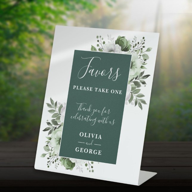 Emerald Green Elegant Floral Gastgeschenke Hochzei Sockelschild (Emerald Green Elegant Floral Wedding Favors Pedestal Sign)