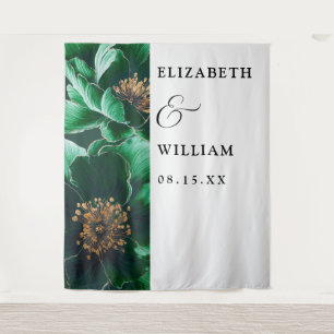 Emerald Green Elegant Floral Wedding Background Wandteppich