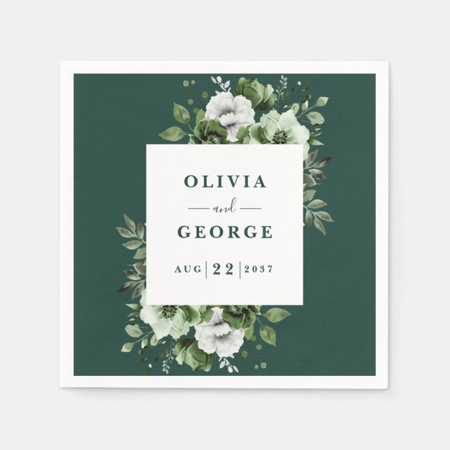 Emerald Green Elegant Floral Wedding Napkin Serviette (Vorderseite)