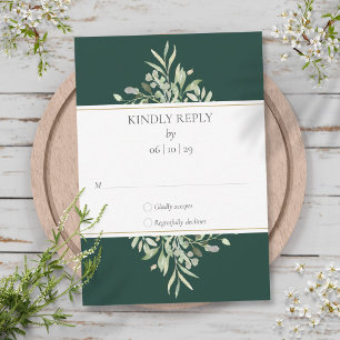 Emerald Green Elegant Greenerity Wedding RSVP Karte
