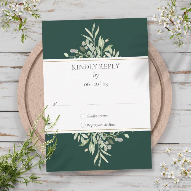 Emerald Green Elegant Greenerity Wedding RSVP Karte (Von Creator hochgeladen)