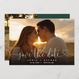 Emerald Green Elegant Heart Script Foto Wedding Save The Date
