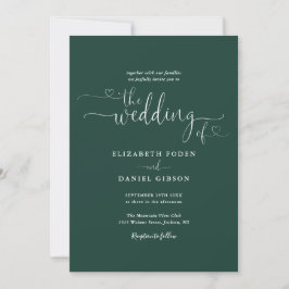 Emerald Green Elegant Hearts Calligraphy Wedding Einladung