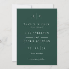 Emerald Green Elegant Minimalistisch Monogram Wedd Save The Date