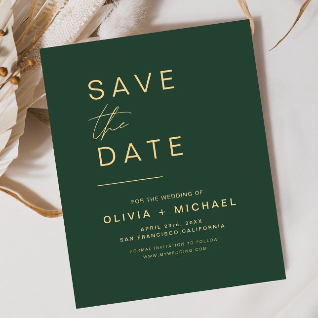 Emerald Green Elegant Save the Date Minimalistisch (Von Creator hochgeladen)