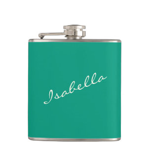 Emerald Green Elegant Script Name Wedding Party Flachmann