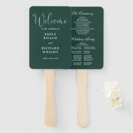 Emerald Green Elegant Script Wedding Program Fächer