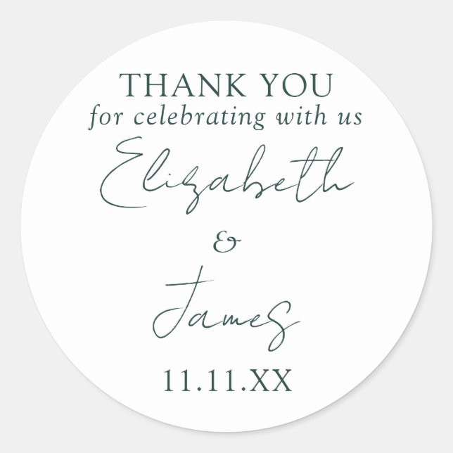Emerald Green Elegant Script Wedding Vielen Dank Runder Aufkleber (Vorderseite)