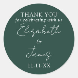 Emerald Green Elegant Script Wedding Vielen Dank Runder Aufkleber