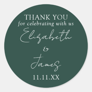 Emerald Green Elegant Script Wedding Vielen Dank Runder Aufkleber