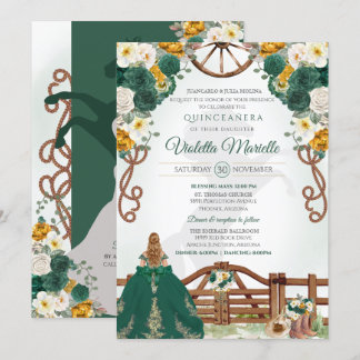 Emerald Green Elegant Western Charro Quinceanera Einladung