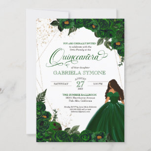Emerald Green Elegante Rose und Gown 2 Quinceanera Einladung