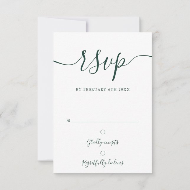 Emerald Green Elegante Script Simple Modern RSVP Karte (Vorderseite)