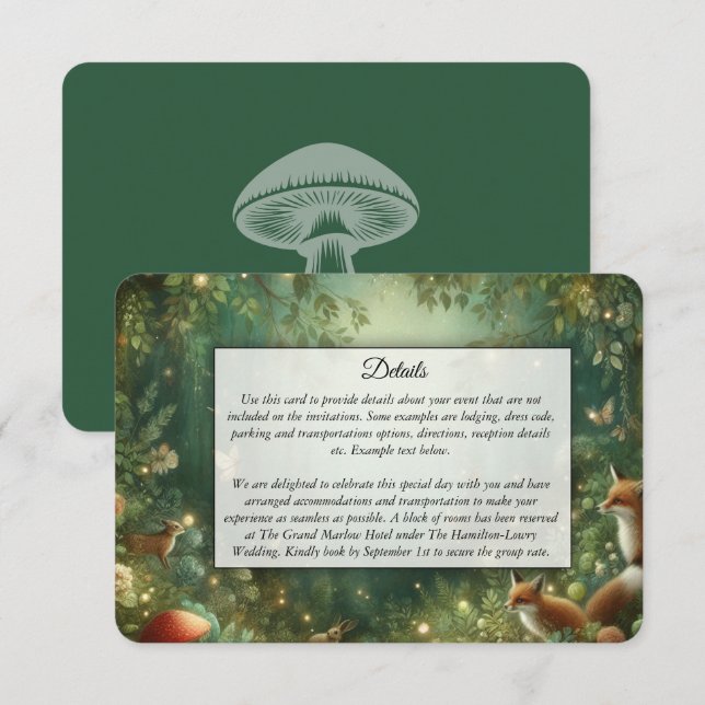 Emerald Green Enchanted Forest Wedding Begleitkarte (Vorne/Hinten)