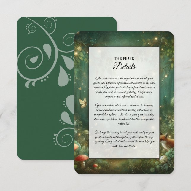 Emerald Green Enchanted Forest Wedding Begleitkarte (Vorne/Hinten)
