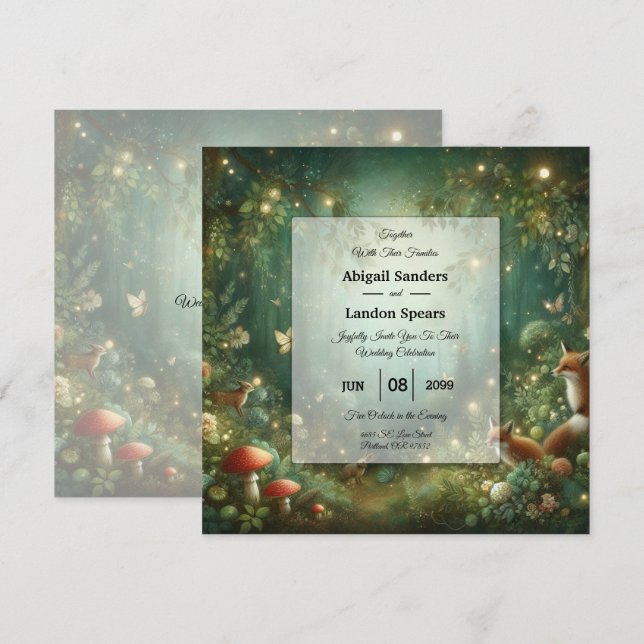 Emerald Green Enchanted Forest Wedding Einladung (Vorne/Hinten)