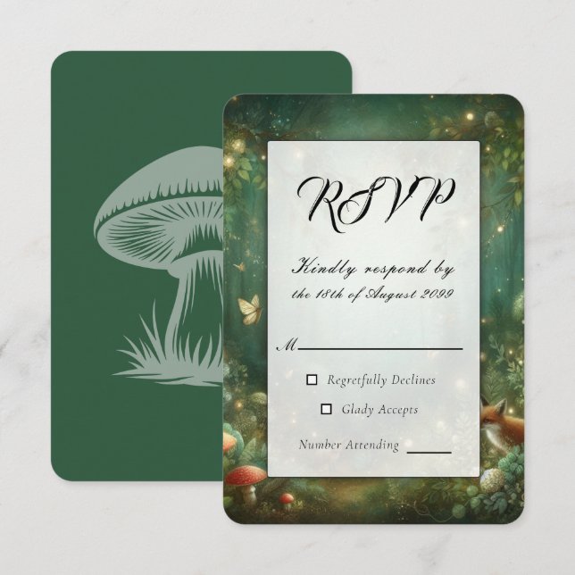Emerald Green Enchanted Forest Wedding RSVP Karte (Vorne/Hinten)