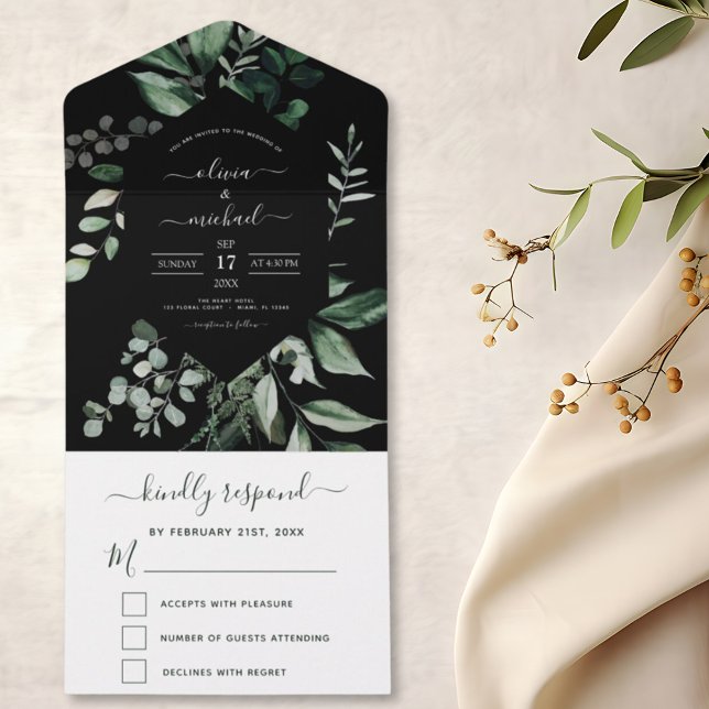 Emerald Green Eucalyptus Greenery Wedding All In One Einladung (Von Creator hochgeladen)