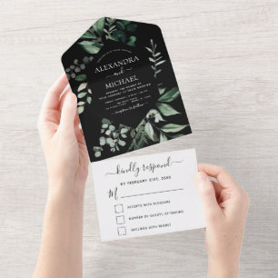Emerald Green Eucalyptus Greenery Wedding RSVP All In One Einladung