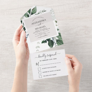 Emerald Green Eucalyptus Greenery Wedding RSVP All In One Einladung