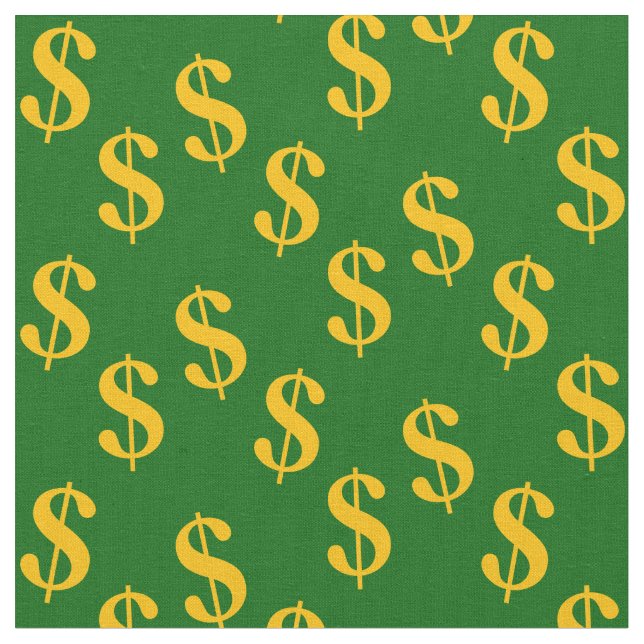Emerald Green Fabric mit Gold-Dollar-Zeichen Print Stoff (Nahaufnahme)