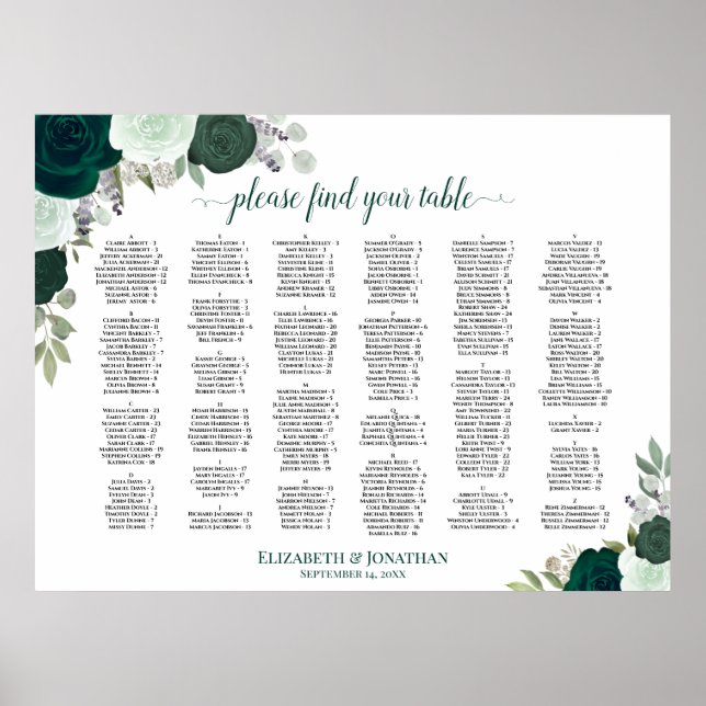 Emerald Green Floral Alphabeating Chart Poster (Vorne)