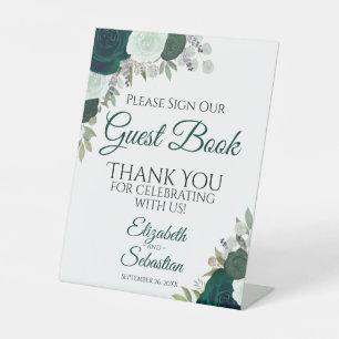 Emerald Green Floral Bitte unterschreiben Sie unse Sockelschild