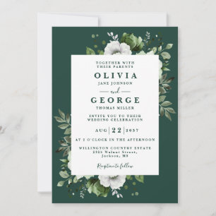 Emerald Green Floral Botanical Modern Wedding Einladung