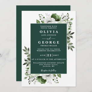 Emerald Green Floral Botanical Modern Wedding Einladung