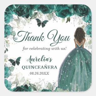 Emerald Green Floral Butterfells Brown Princess Quadratischer Aufkleber