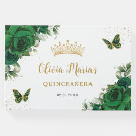 Emerald Green Floral Butterfells Gold Quinceanera Gästebuch