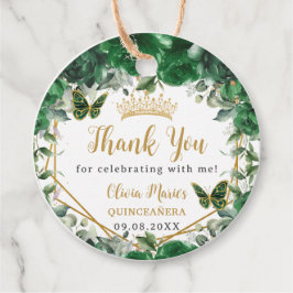 Emerald Green Floral Butterfells Gold Quinceañera Geschenkanhänger
