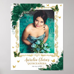 Emerald Green Floral Butterfells Quinceanera Foto Poster