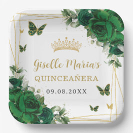 Emerald Green Floral Butterfells Quinceañera Pappteller