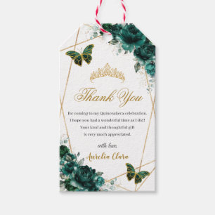 Emerald Green Floral Butterfliegen Quince Birthday Geschenkanhänger