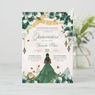 Emerald Green Floral Butterfly Elegant Stille 15. Einladung