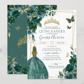 Emerald Green Floral Butterfly mit Kleid Einladung