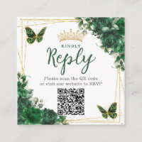 Emerald Green Floral Butterfly Quinceanera QR Code