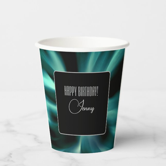 Emerald Green Floral - Custom Black Accent Pappbecher (Vorderseite)