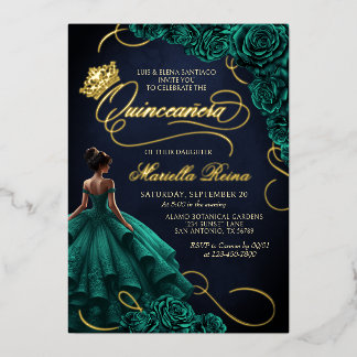 Emerald Green Floral Dress Quinceañera Folieneinladung