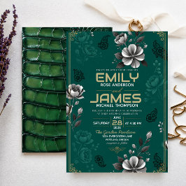 Emerald Green Floral Elegant Sage Gold Botanical Einladung