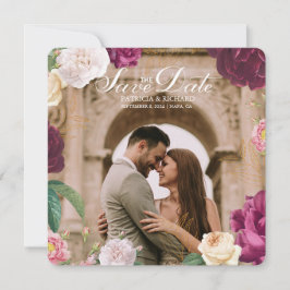 Emerald Green Floral Foto Wedding Save the Date Einladung