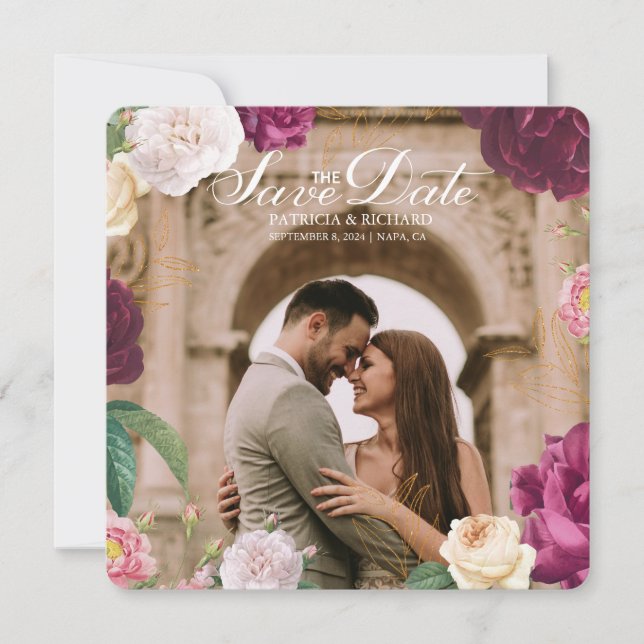 Emerald Green Floral Foto Wedding Save the Date Einladung (Vorderseite)