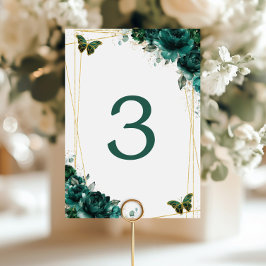 Emerald Green Floral Gold Butterflies Wedding Tischnummer