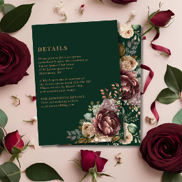 Emerald Green Floral Gold Hochzeitdetails Begleitkarte