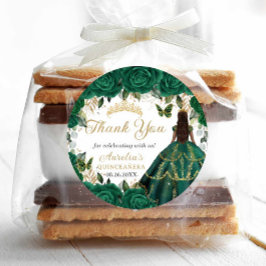 Emerald Green Floral Gold Princess Quinceanera 16 Runder Aufkleber