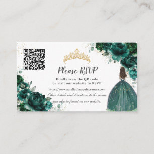 Emerald Green Floral Gold Quinceñera QR-Code Begleitkarte