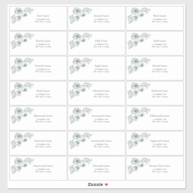 Emerald Green Floral Line Art Guest Address Aufkleber (Blatt)