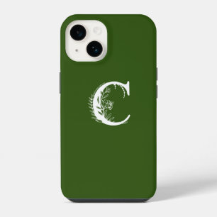 EMERALD GREEN FLORAL MONOGRAM LETTER C DESIGN iPhone 14 HÜLLE